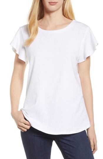 Women's Bobeau Flutter Sleeve Tee, Size - White