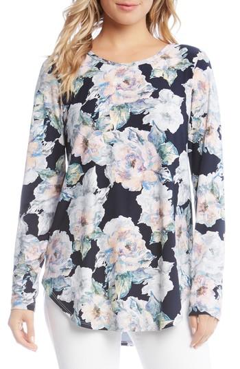 Women's Karen Kane Floral Shirttail Top - Black