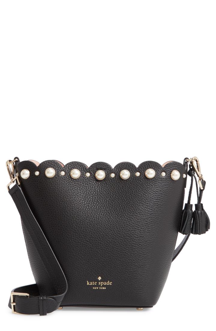 Kate Spade New York Hayes Street - Vanessa Imitation Pearl Studded Leather Shoulder Bag - Black
