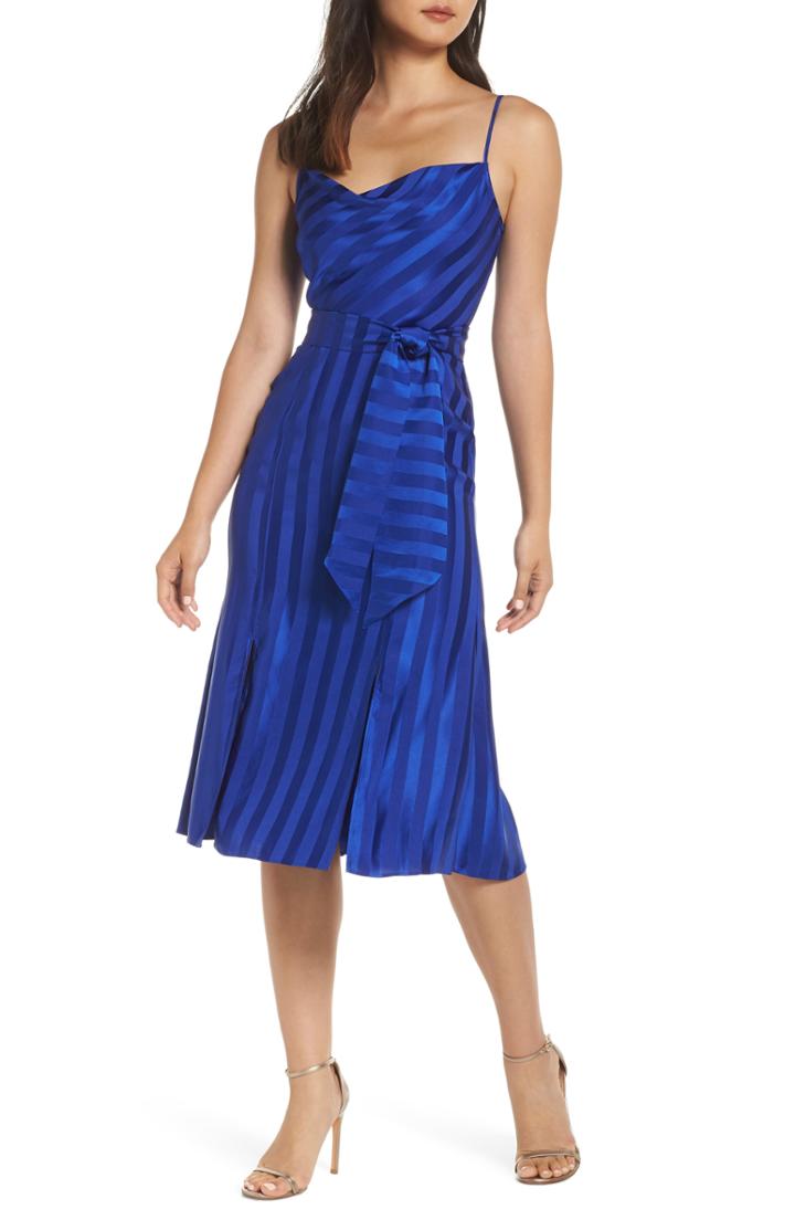 Women's Keepsake The Label Abound Shadow Stripe Tea Length Dress - Blue