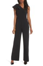 Women's Eliza J One-shoulder Ruffle Crepe Jumpsuit - Black