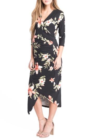 Women's Lilac Clothing Asymmetrical Surplice Maternity/nursing Dress - Black