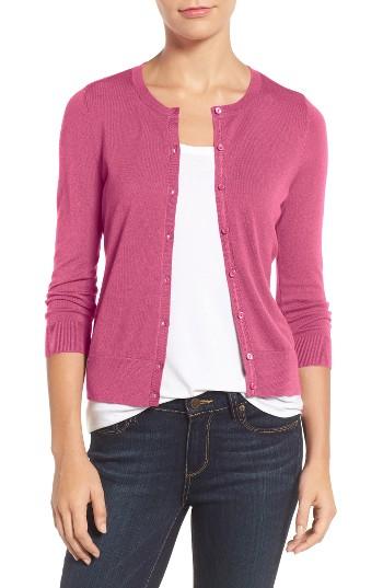 Women's Halogen Three Quarter Sleeve Crewneck Cardigan - Pink