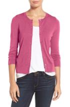 Women's Halogen Three Quarter Sleeve Crewneck Cardigan - Pink