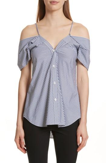 Women's Theory Hartman Stripe Cold Shoulder Top - Blue
