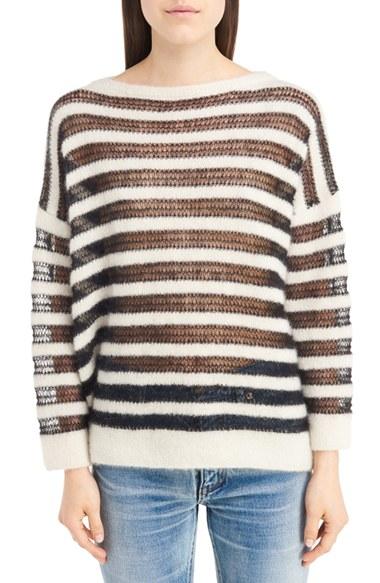 Women's Saint Laurent Open Knit Mohair Blend Sweater