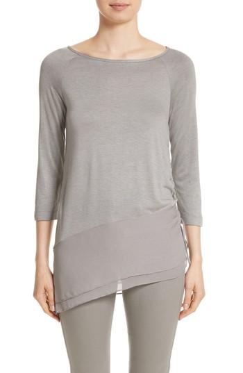 Women's St. John Collection Silk Georgette & Jersey Asymmetrical Blouse - White
