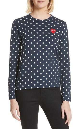 Women's Comme Des Garcons Play Red Heart Polka Dot Tee - Blue