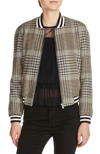 Women's Maje Plaid Bomber Jacket - Black