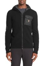 Men's Moncler 'maglione' Woven Accent Hooded Wool Blend Jacket
