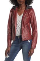 Women's Sebby Faux Leather Jacket With Detachable Jersey Hood - Red