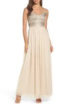 Women's Adrianna Papell Beaded Bodice Mesh Gown - Beige