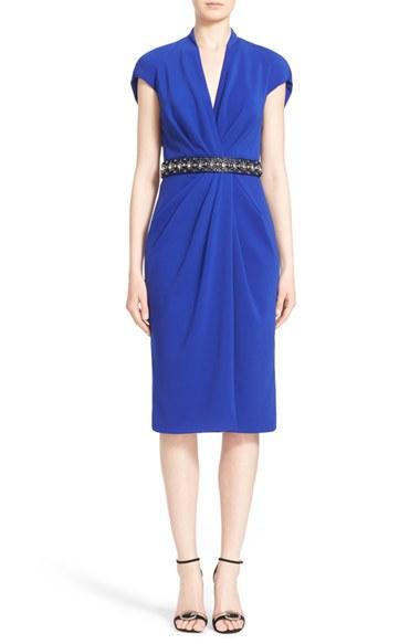 Women's Badgley Mischka Couture Embellished Waist Drape Front Dress