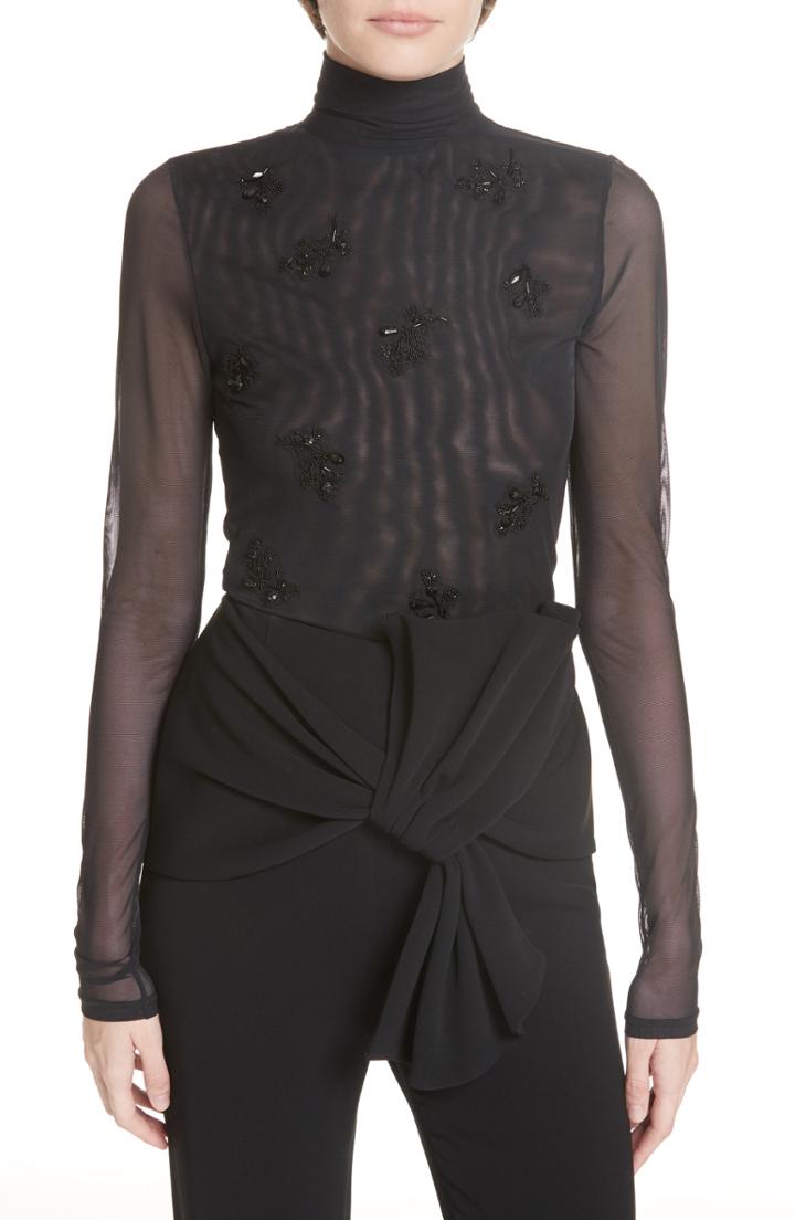 Women's Cinq A Sept Beaded Mesh Turtleneck Top - Black