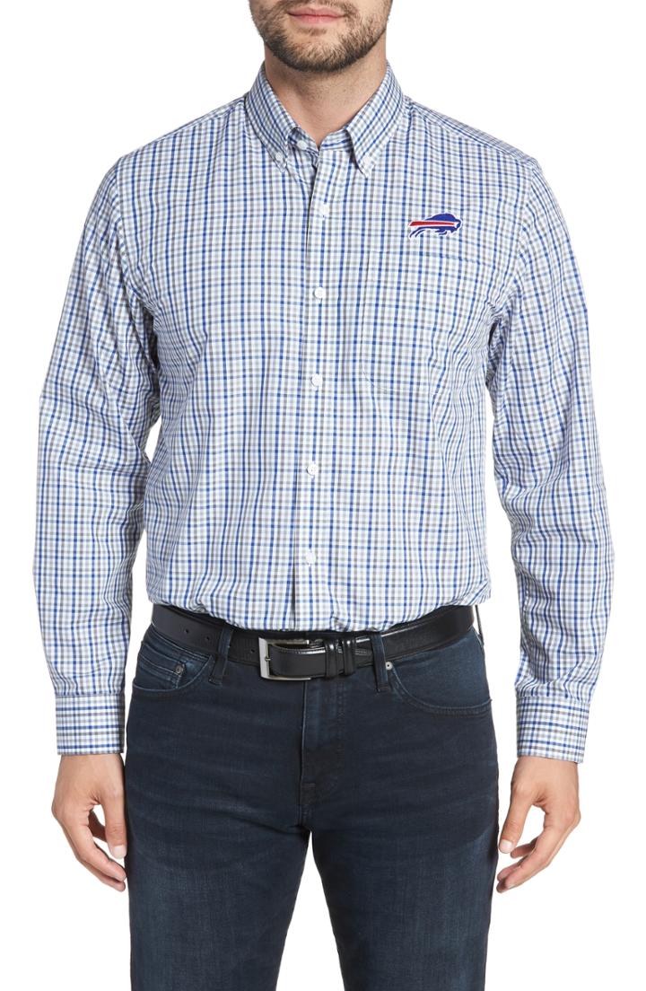 Men's Cutter & Buck Buffalo Bills - Gilman Regular Fit Plaid Sport Shirt, Size - Blue