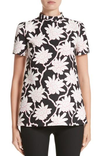 Women's Valentino Rhododendron Print Wool & Silk Top - Black
