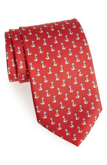 Men's Salvatore Ferragamo Seal Print Silk Tie, Size - Red