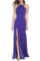 Women's La Femme Beaded Strap Satin Gown - Purple