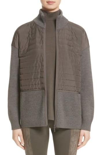 Women's Lafayette 148 New York Quilted Zip Front Cardigan - Brown