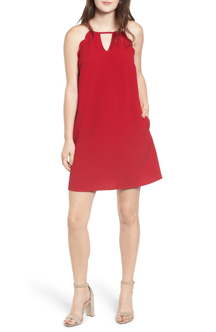 Women's Speechless Crepe Scallop Trim Shift Dress - Red