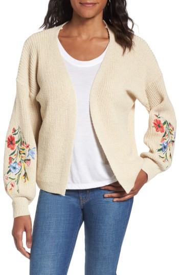 Women's Woven Heart Embroidered Cardigan - Beige