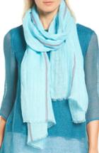 Women's Eileen Fisher Scarf Stripe Organic Linen Blend Scarf, Size - Blue/green