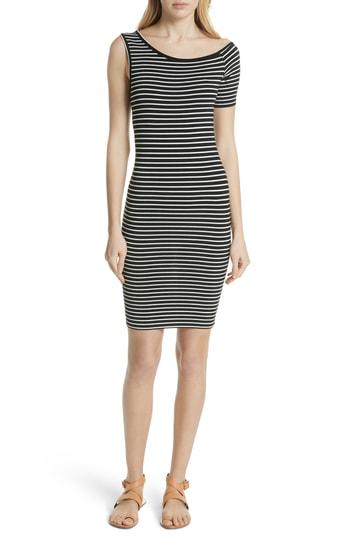 Women's Frame Stripe One-sleeve Body-con Dress - Black