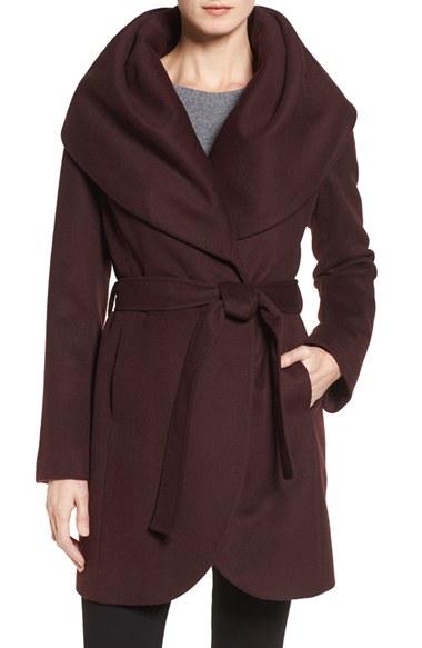 Women's T Tahari Wool Blend Belted Wrap Coat - Red
