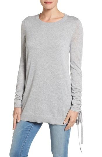 Women's Halogen Ruched Sleeve Tunic Sweater - Grey