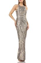 Women's Js Collections Metallic Embroidered Halter Gown - Grey