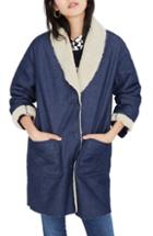 Women's Madewell Fleece Trim Denim Cocoon Coat, Size - Blue