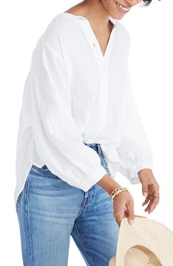Women's Madewell Shimmer Stripe Peasant Top - White