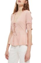 Women's Topshop Textured Tie Front Peplum Top Us (fits Like 0) - Pink