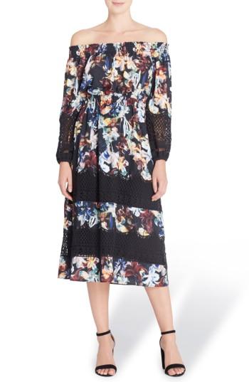 Women's Catherine Catherine Malandrino Olive Off The Shoulder Midi Dress - Black