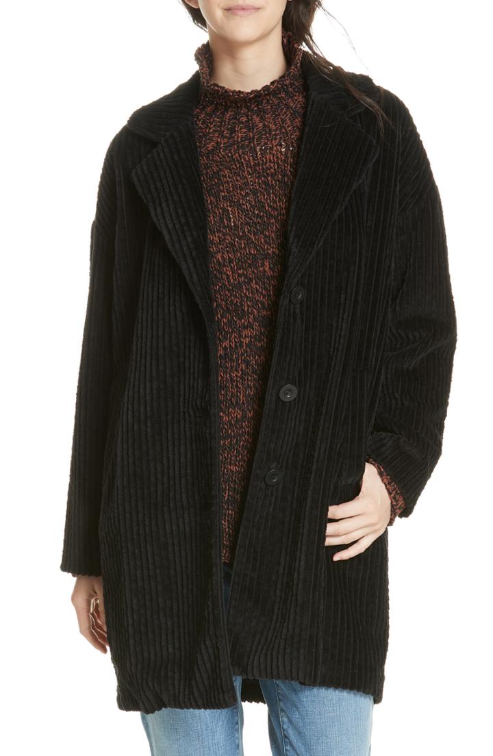 Women's Eileen Fisher Organic Cotton Corduroy Coat - Black