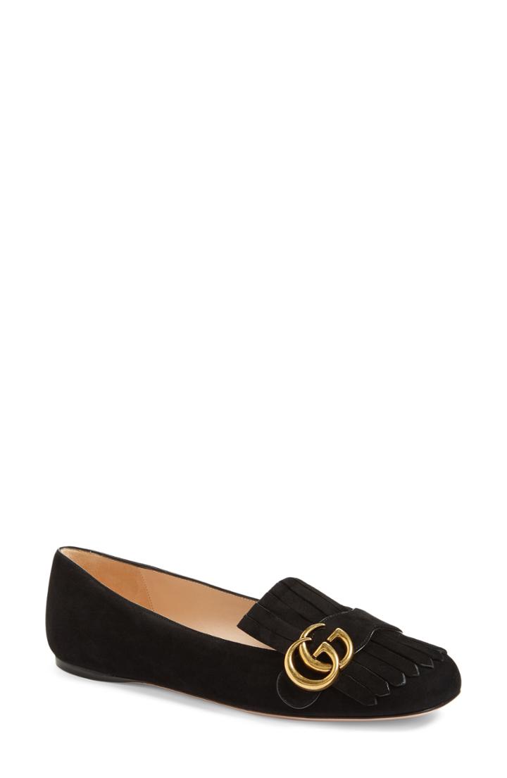 Women's Gucci Gg Marmont Fringe Flat Us / 35eu - Black