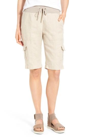 Women's Eileen Fisher Drawstring Waist Bermuda Cargo Shorts - Beige