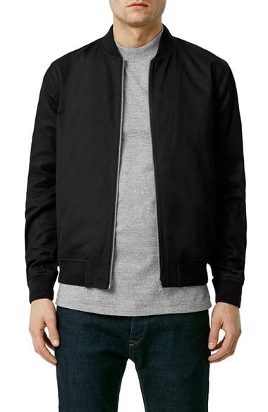 Men's Topman Cotton Bomber Jacket - Black