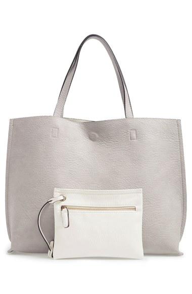 Street Level Reversible Faux Leather Tote & Wristlet - Beige