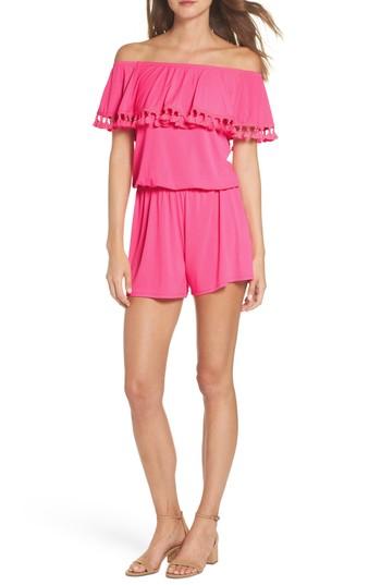 Women's Lilly Pulitzer La Fortuna Off The Shoulder Romper, Size - Pink