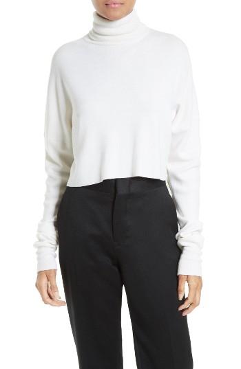 Women's Tibi Split Silk Back Merino Wool Turtleneck Pullover - Ivory