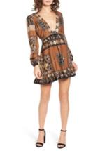 Women's Raga Sonder Print Plunging Minidress - Brown