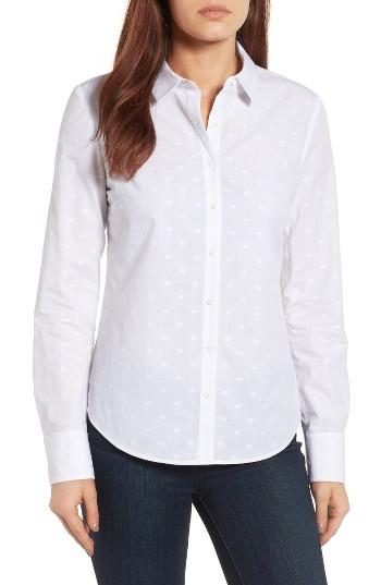 Women's Halogen Dobby Dot Check Cotton Shirt - White
