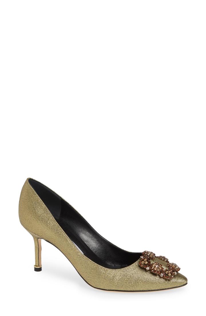 Women's Manolo Blahnik 'hangisi' Crystal Embellished Pump .5us / 35.5eu - Metallic