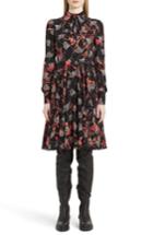 Women's Valentino Lotus Print Tie Neck Dress - Black