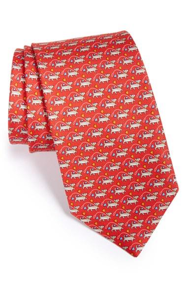 Men's Salvatore Ferragamo Dog Print Silk Tie, Size - Red