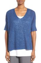 Women's Eileen Fisher Slubbed Organic Linen & Cotton Top, Size - Blue
