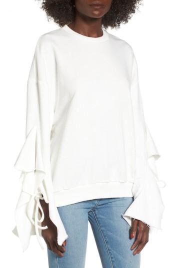 Women's J.o.a. Ruffle Tie Sleeve Sweatshirt - White