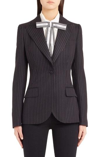 Women's Dolce & Gabbana Pinstripe Stretch Wool Jacket Us / 38 It - Black