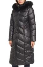 Women's Gallery Long Coat With Faux Fur Trim - Black